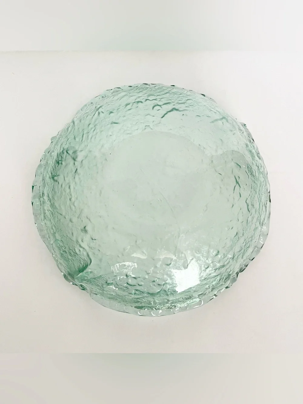 Vintage Handmade Spanish Green Recycled Glass Bowl Organic Coastal Beachy Heavy
